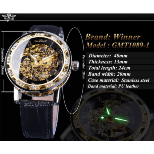 Top Brand Winner Fashion Golden Retro Watch Mens Mechanical Skeleton Diamond Display Reloj de pulsera de lujo Reloj Relogio Masculin